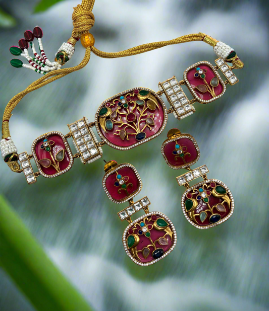 Sabyasachi inspired Navaratan choker  necklace with meenakari work and  earrings/Navaratan/doublet stone/kundan work