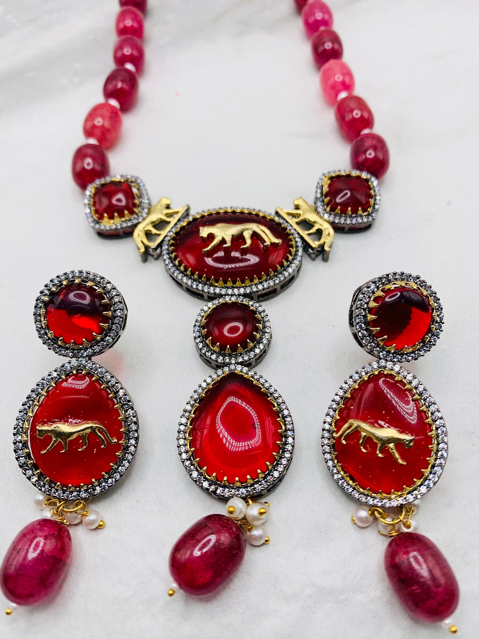 Sabyasachi inspired necklace, Hydro beads with earrings