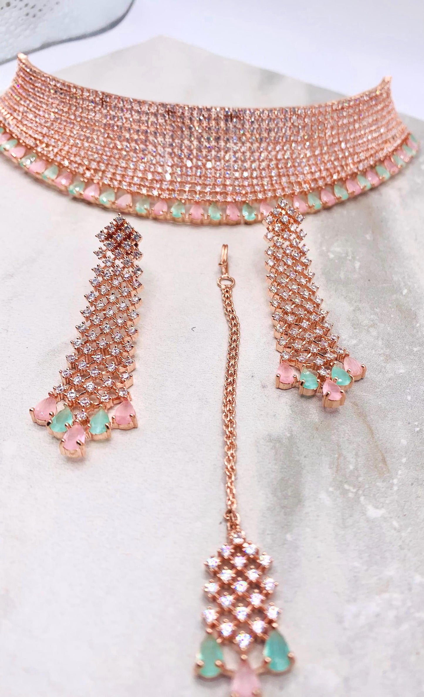 Ambani inspired CZ Stones Choker, Maantika and earrings.