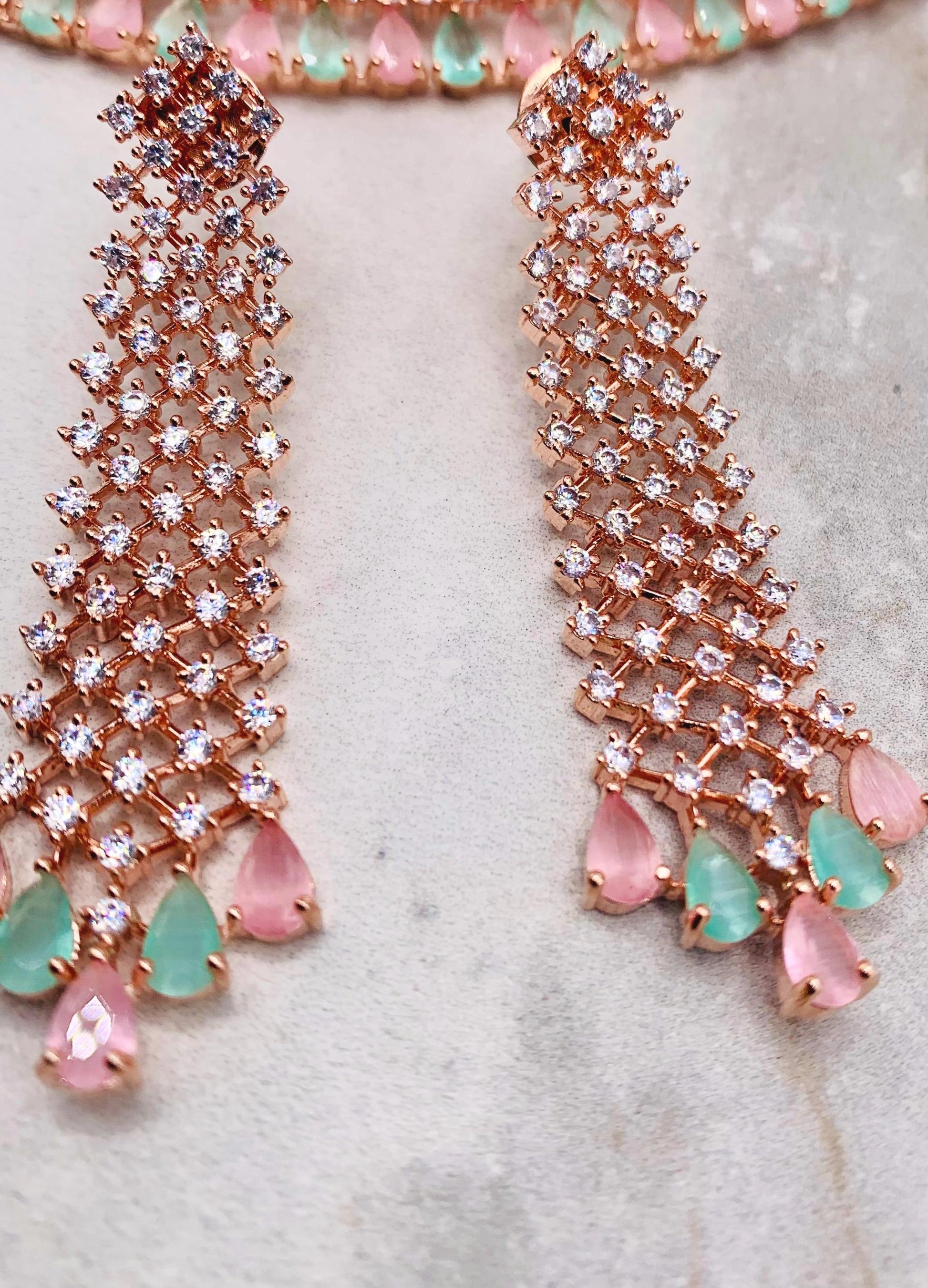 Ambani inspired CZ Stones Choker, Maantika and earrings.