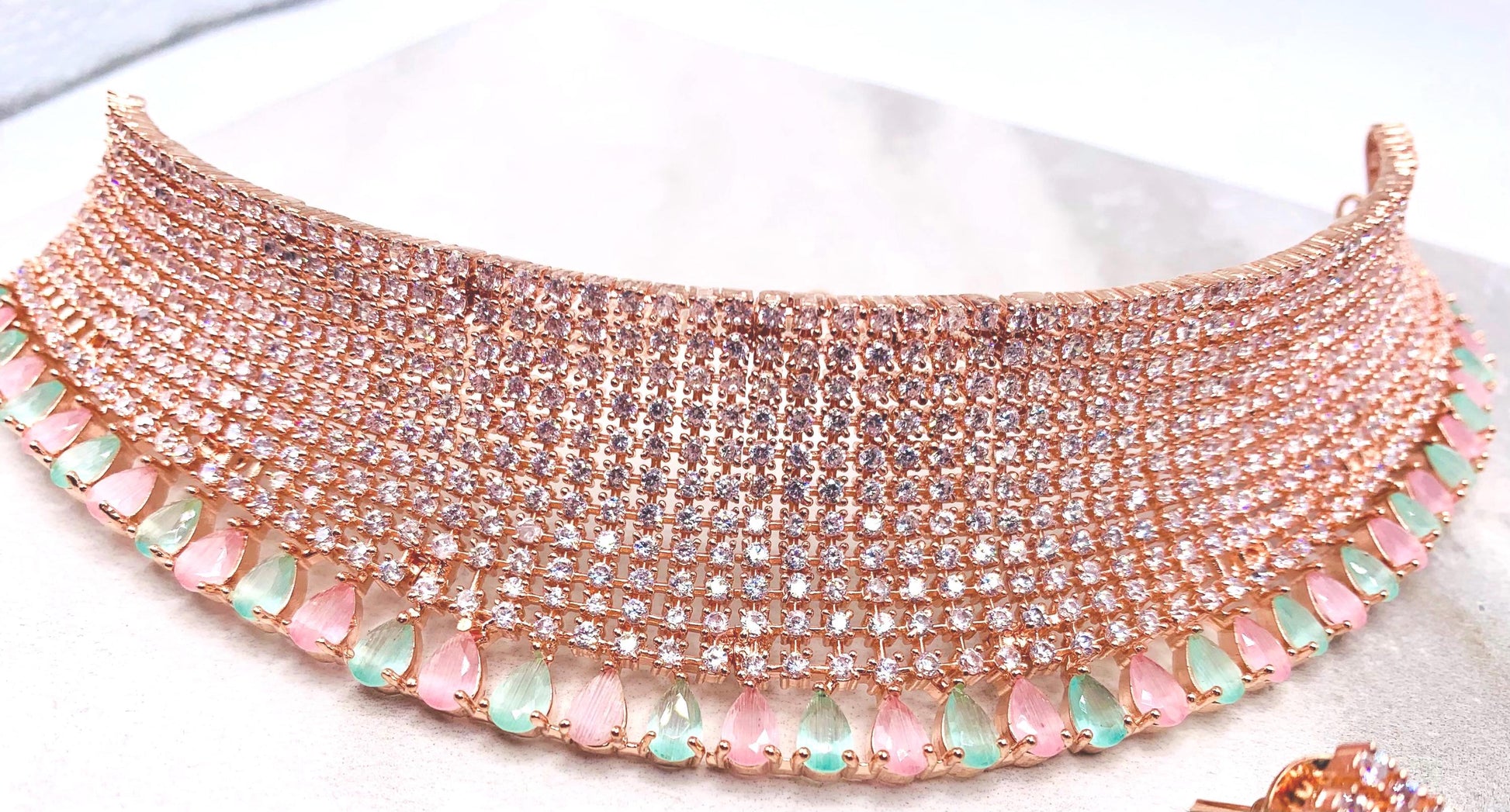 Ambani inspired CZ Stones Choker, Maantika and earrings.