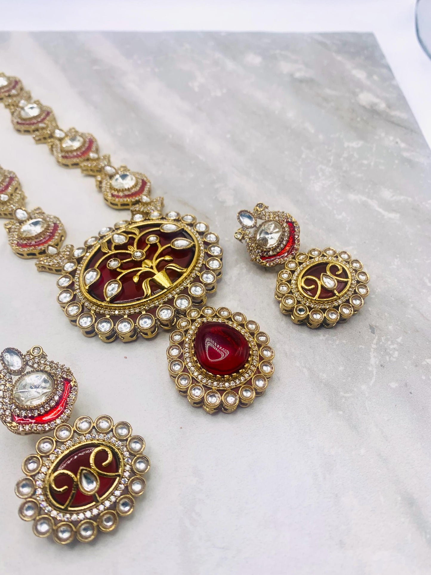 Sabyasachi inspired necklace with moissanite polki kundan, meenakari work and earrings