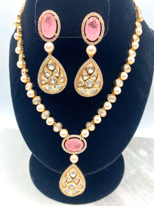 Sabyasachi inspired Moissanite Polki kundan with fresh water pearl and doublet stone set.