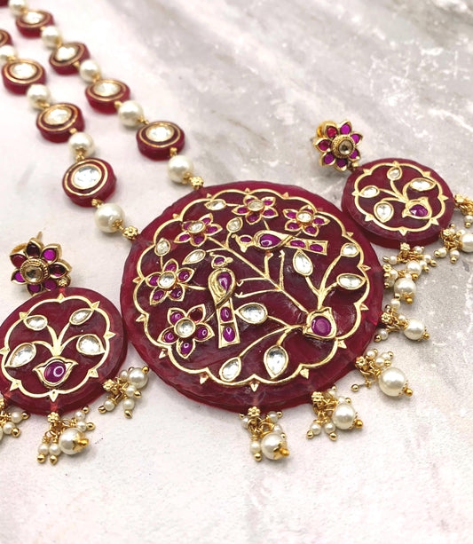 Sabyasachi inspired necklace/moissanite polki kundan,semi precious stone,hand carving golden meenakari & earring/rajasthani royal collection