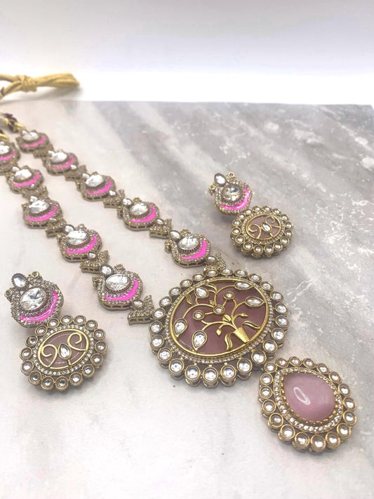 Sabyasachi inspired necklace with meenakari work and earrings