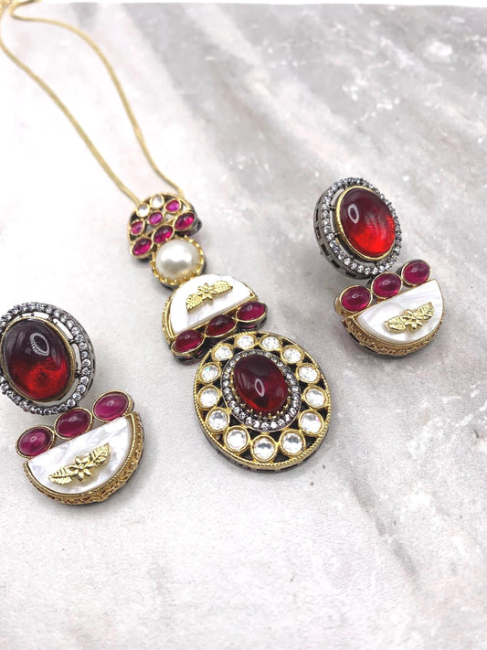 Sabyasachi inspired necklace with MoP, kemp stone and earrings