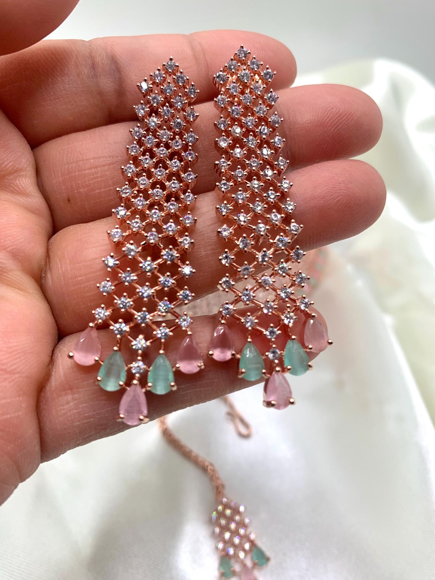 Ambani inspired CZ Stones Choker, Maantika and earrings.
