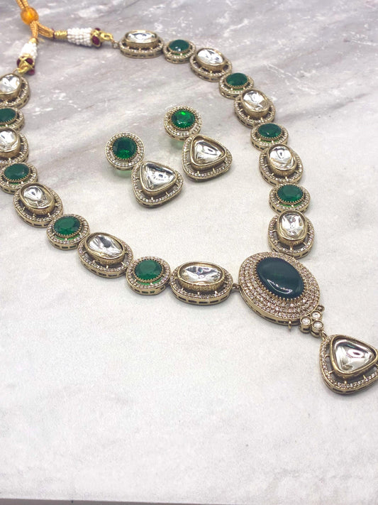 Sabyasachi inspired necklace with earrings with moissanite polki kundan design with doublet stone pendant and earrings