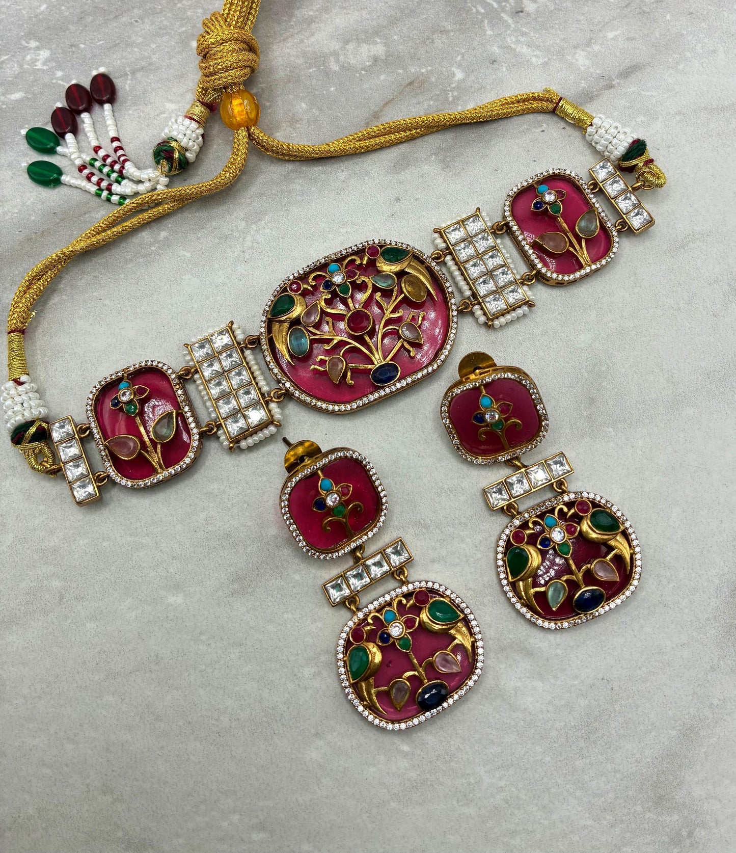 Sabyasachi inspired Navaratan choker necklace with meenakari work and earrings/Navaratan/doublet stone/kundan work