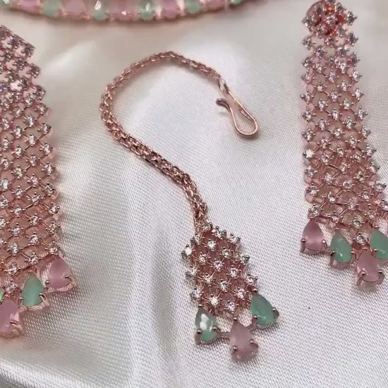 Ambani inspired CZ Stones Choker, Maantika and earrings.