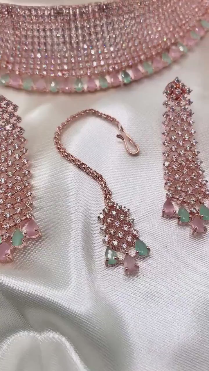 Ambani inspired CZ Stones Choker, Maantika and earrings.